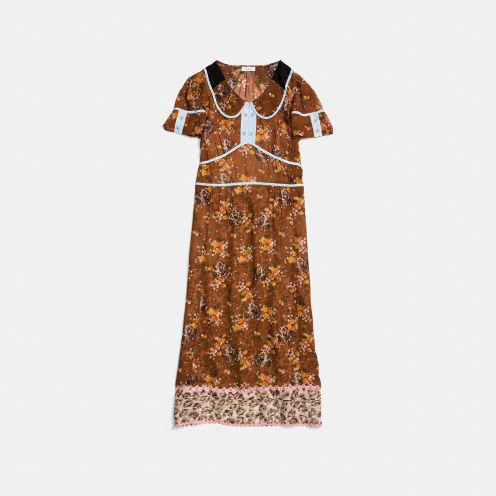 COACH®,PRAIRIE DOG ROSE DOUBLE COLLAR DRESS,Mixed Material,Teak Multi,Front View