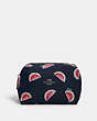 COACH®,SMALL BOXY COSMETIC CASE WITH WATERMELON PRINT,Nylon,Mini,Silver/Navy Red Multi,Front View