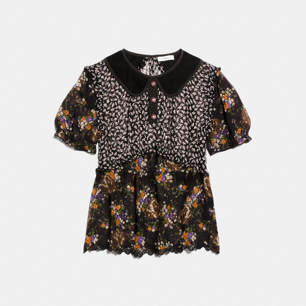 Mixed Print Short Sleeve Blouse
