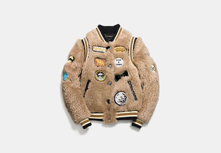 Shearling Varsity Jacket With Patches