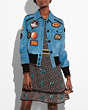 COACH®,SUEDE JACKET WITH PATCHES,Suede,CHAMBRAY,Front View
