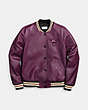 COACH®,LEATHER VARSITY JACKET,Leather,Plum,Front View
