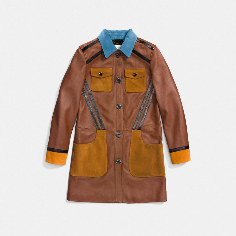 Leather Coat With Suede Detail