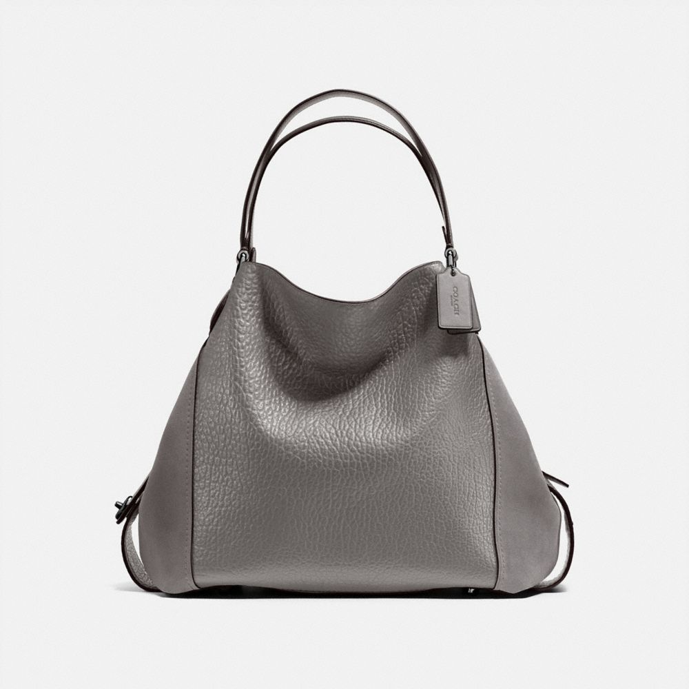 COACH®,EDIE SHOULDER BAG 42,Leather,Large,Dark Gunmetal/Heather Grey,Front View