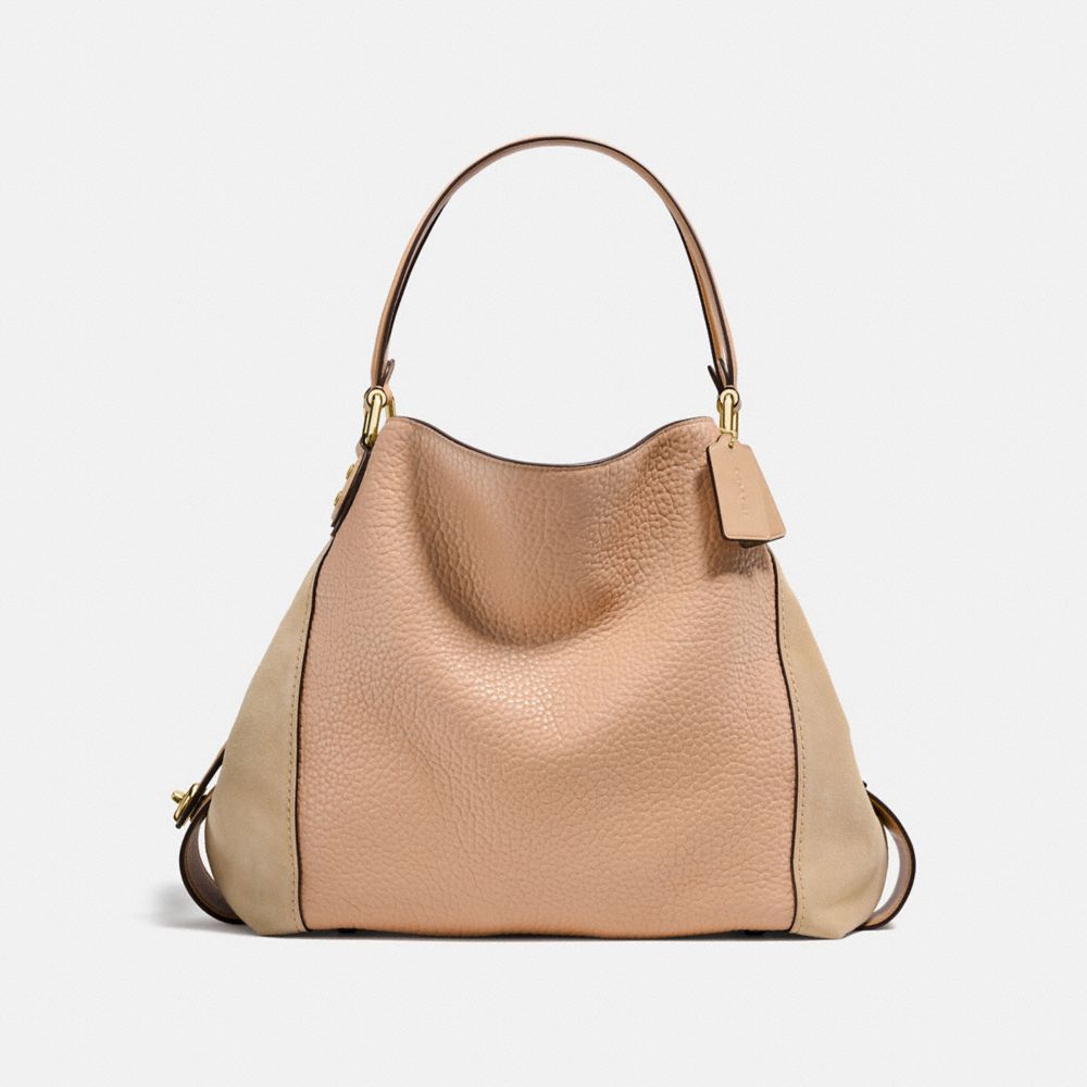 COACH®,EDIE SHOULDER BAG 42,Leather,Large,Light Gold/Beechwood,Front View image number 0