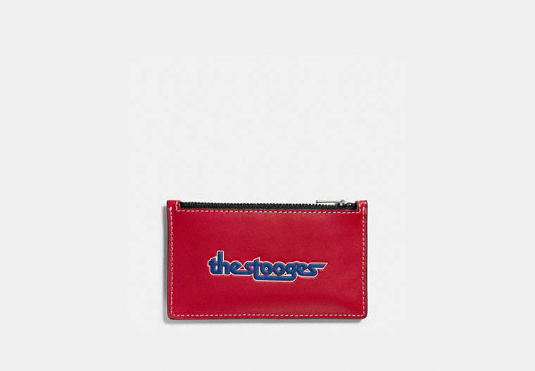 COACH®,ZIP CARD CASE WITH THE STOOGES,Glovetanned Leather,1941 Red,Front View