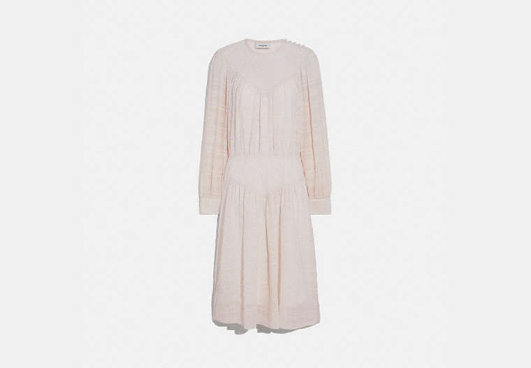 COACH®,PLAID YOKE DRESS,Silk,Cream,Front View image number 0