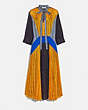 COACH®,PLEATED TIE DRESS,mixedmaterial,Blue/Black/Yellow,Front View