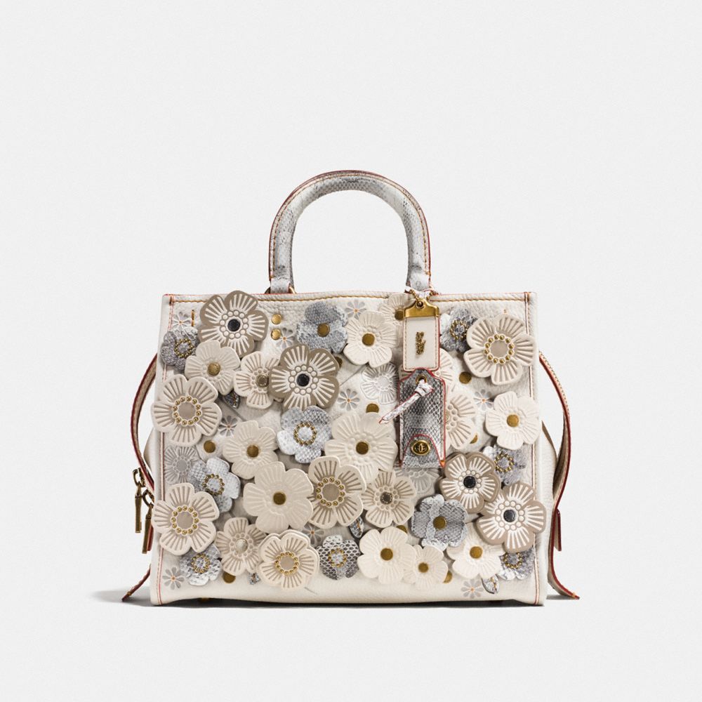 COACH®,ROGUE WITH SNAKESKIN TEA ROSE,reptile,Large,Brass/Chalk,Front View