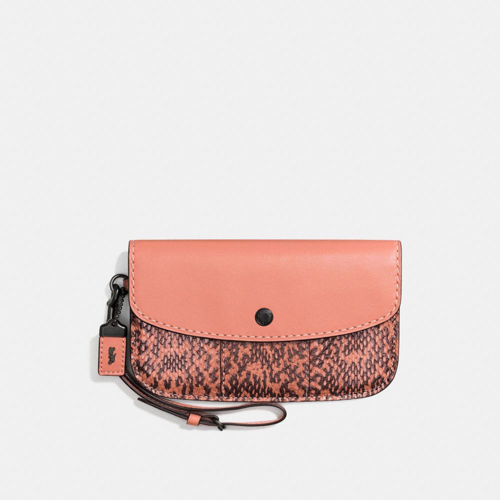 Clutch With Colorblock Snakeskin Detail