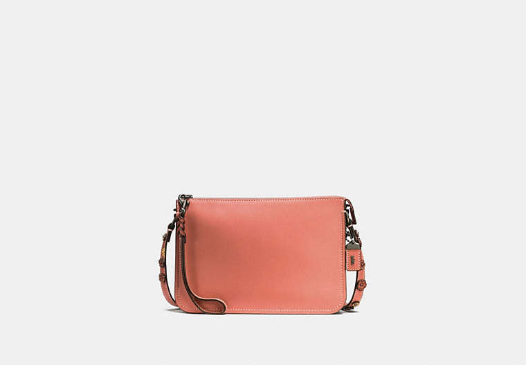 COACH®,SOHO CROSSBODY WITH TEA ROSE,Leather,Mini,Black Copper/Melon,Front View