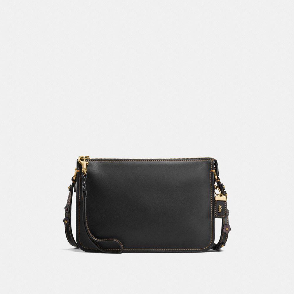COACH®,SOHO CROSSBODY WITH TEA ROSE,Leather,Mini,Brass/Black,Front View image number 0