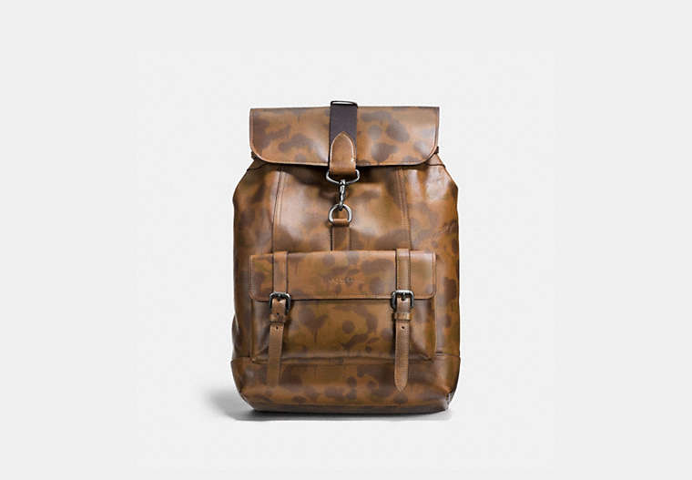COACH®,BLEECKER BACKPACK WITH CAMO PRINT,Smooth Leather,Large,Surplus/Black Copper,Front View