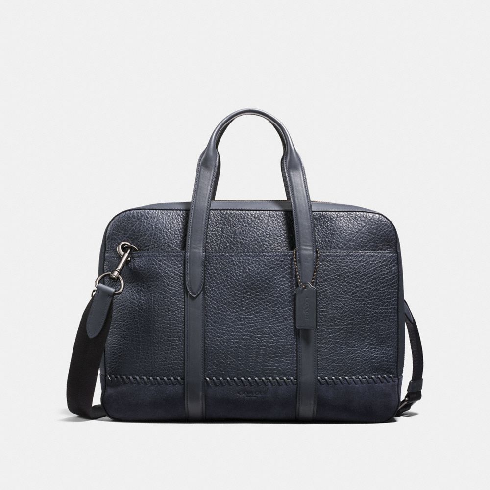 COACH®,METROPOLITAN SOFT BRIEF WITH BASEBALL STITCH,Leather,Large,Black Antique Nickel/Midnight Navy,Front View image number 0