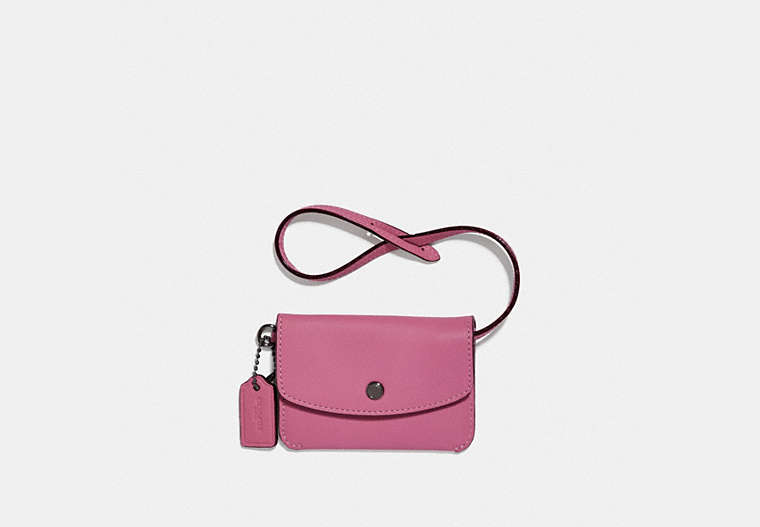 COACH®,CARD POUCH,Leather,Mini,Gunmetal/Bright Pink,Front View