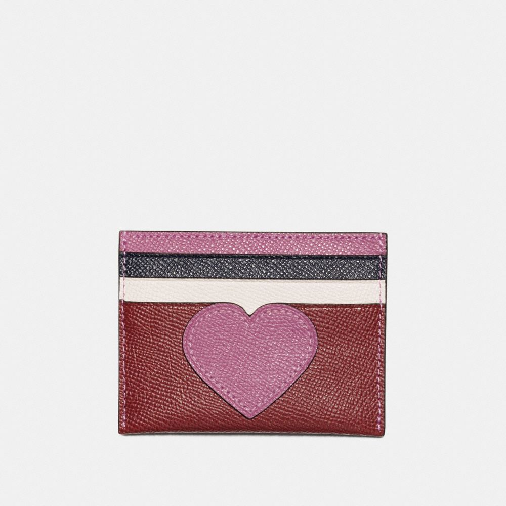 COACH Small Wallet In Heart Print Crossgrain Leather in Pink