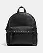 COACH®,CAMPUS BACKPACK WITH PRAIRIE RIVETS,Leather,Large,Black Copper/Black,Front View