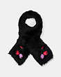 COACH®,CHERRY EMBROIDERED SHEARLING SCARF,Shearling,Black,Front View
