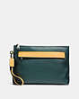 COACH®,POUCH IN COLORBLOCK,Leather,Forest/Yellow Gold,Front View