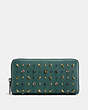COACH®,ACCORDION ZIP WALLET WITH PRAIRIE RIVETS,Leather,Black Copper/Dark Turquoise,Front View