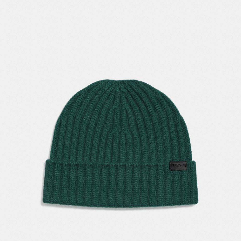 COACH®,CASHMERE BEANIE,cashmere,Forest,Front View