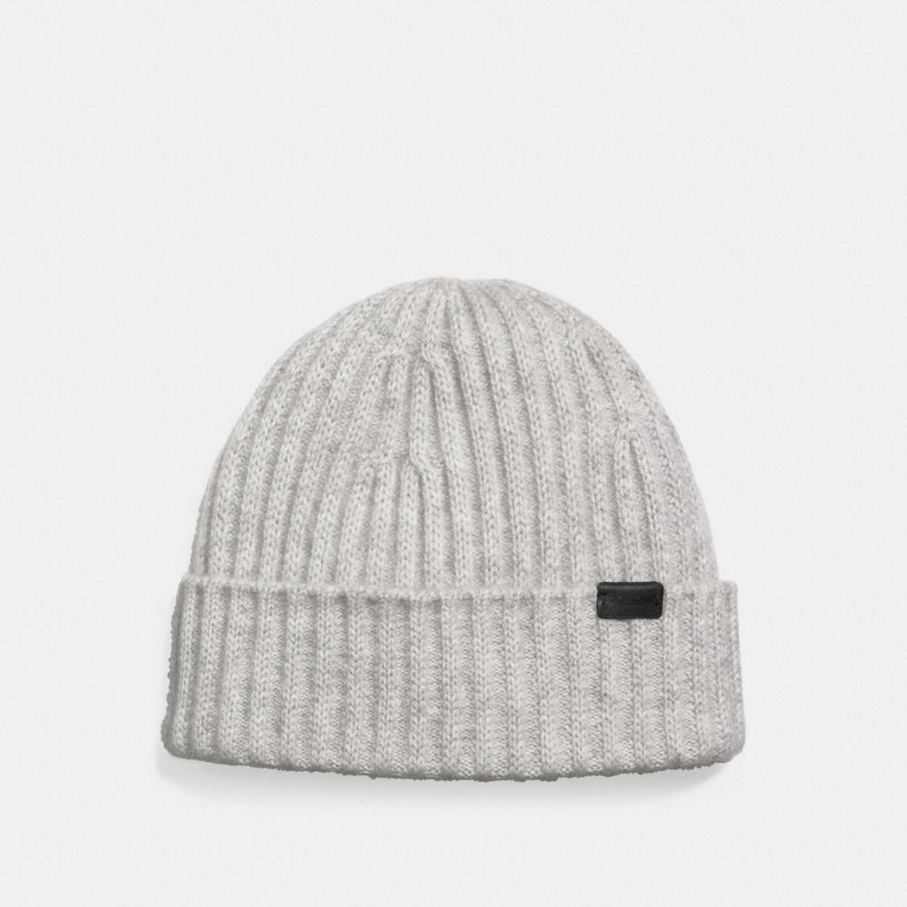 COACH®,CASHMERE BEANIE,cashmere,HEATHER GREY,Front View