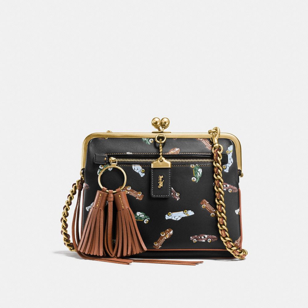 Kisslock Crossbody With Colorblock Car Print