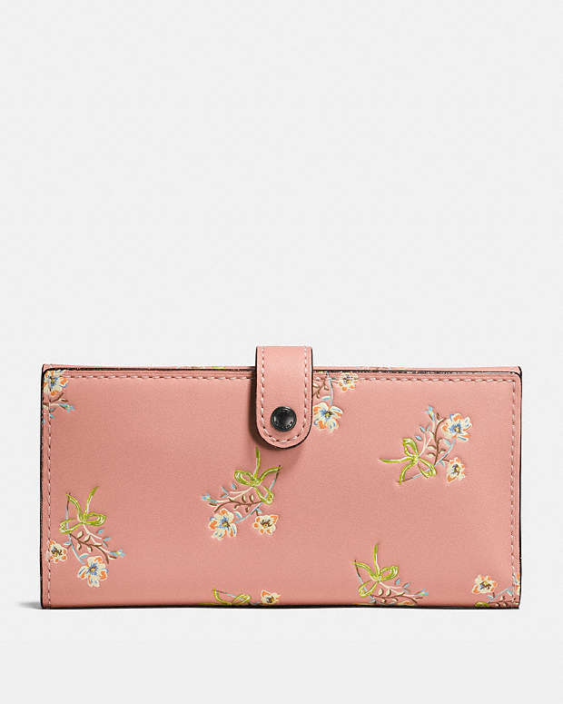 COACH®: Slim Trifold Wallet With Floral Bow Print