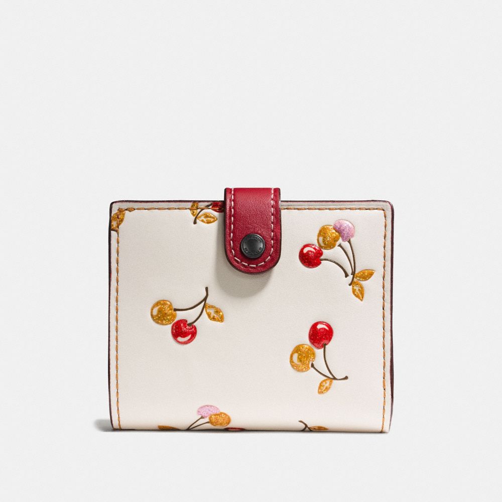 Coach Small Trifold Wallet in Signature Canvas with Heart Cherry Print