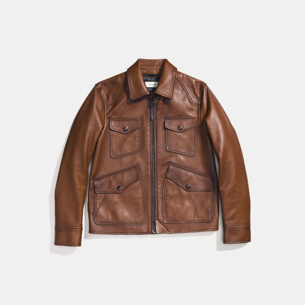 COACH®: Burnished Leather Four Pocket Jacket