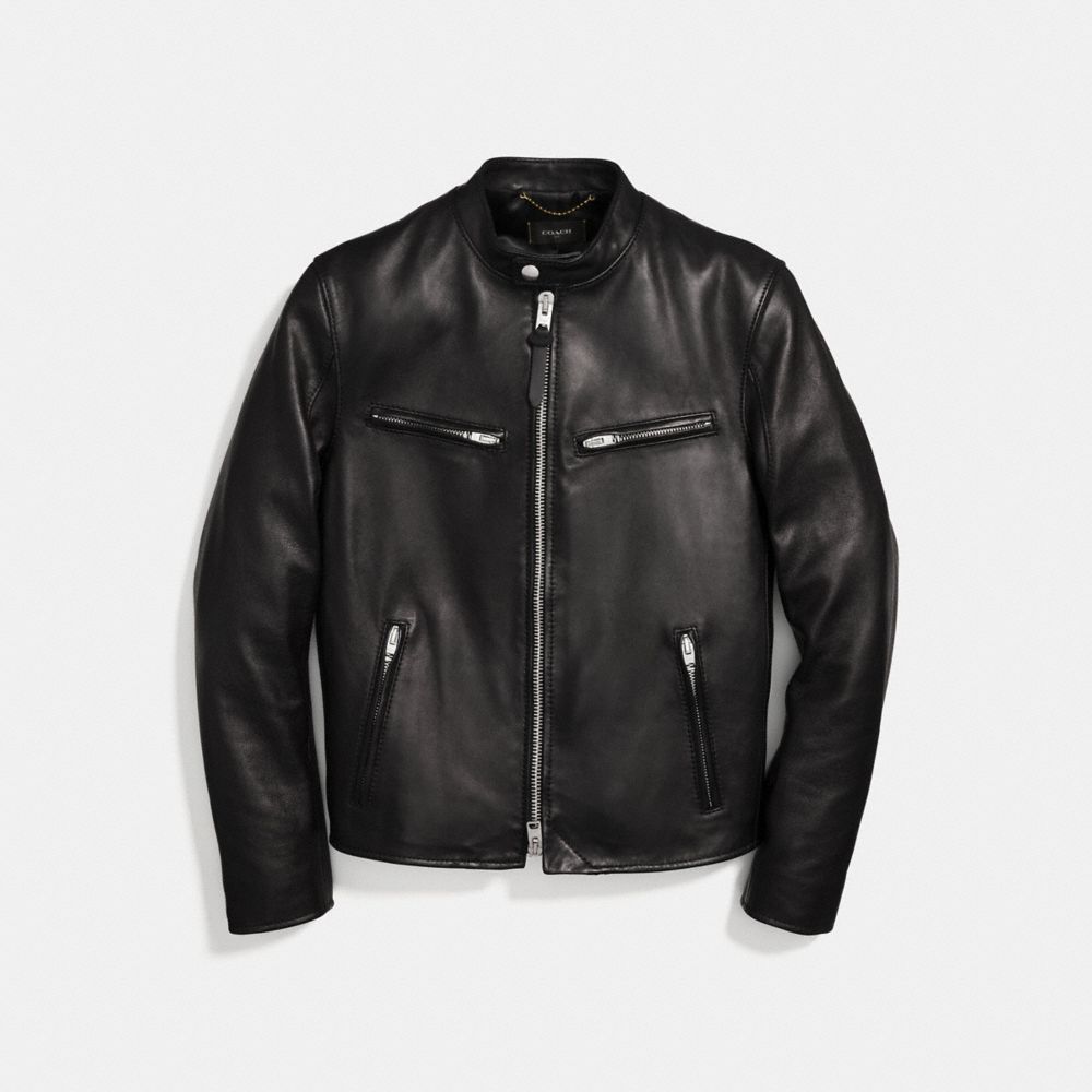 COACH®,RACER JACKET,Leather,Black,Front View