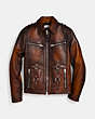 COACH®,BURNISHED LEATHER SHERIFF JACKET,Leather,Saddle,Front View