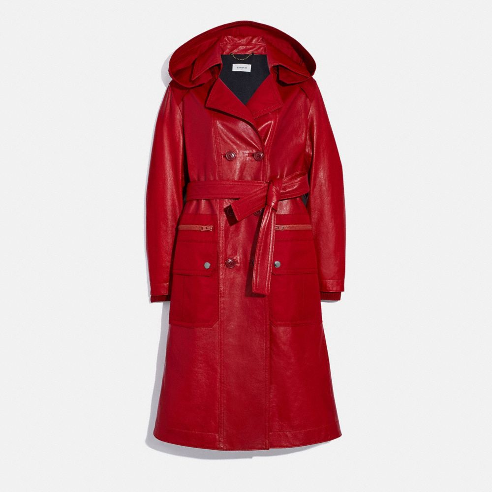 COACH Leather Trench Coat With Ruching Detail