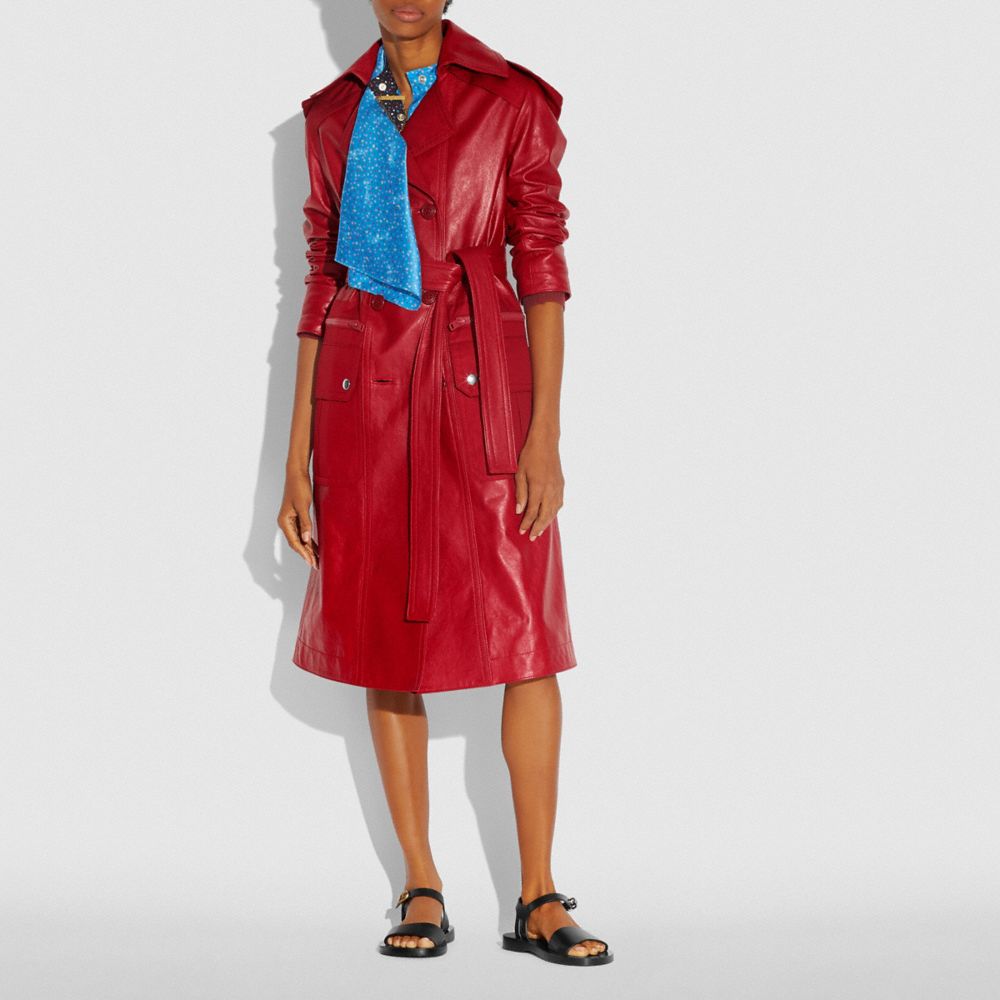 Leather Trench Coat With Ruching Detail