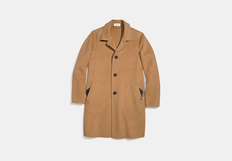 COACH®,DOUBLE FACED COAT,wool,Camel,Front View