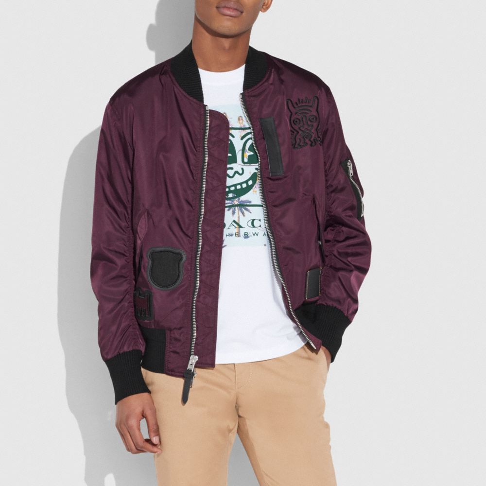 COACH®,COACH X KEITH HARING MA-1 JACKET,Nylon,Maroon,Scale View