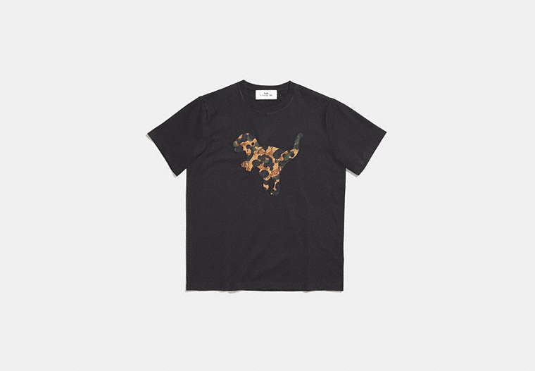 COACH®,CAMO PRINT REXY T-SHIRT,Mixed Material,Black,Front View image number 0