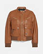COACH®,LEATHER BOMBER JACKET,Leather,DARK CARAMEL,Front View