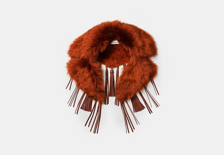 COACH®,DREAM CATCHER COLLAR,Shearling,Ginger Tobacco,Front View