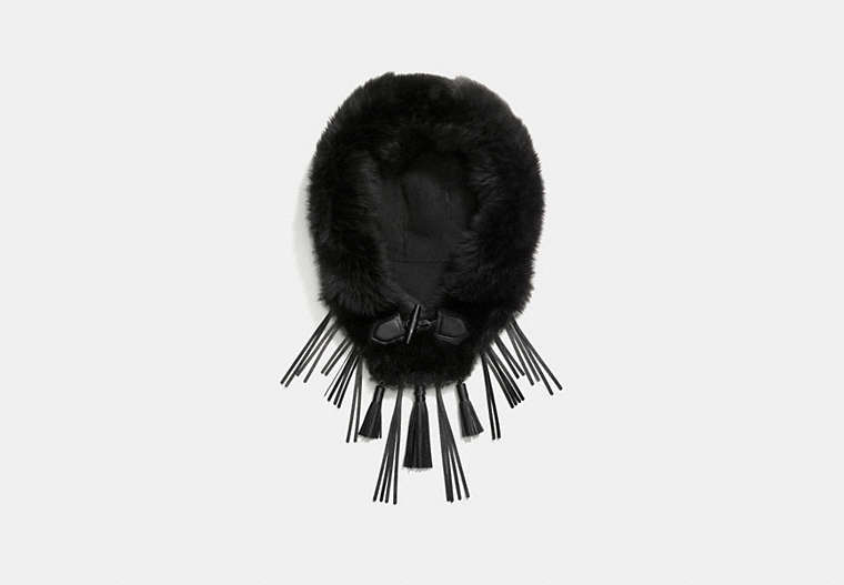 COACH®,DREAM CATCHER BIB WITH HOOD,Shearling,Black,Front View