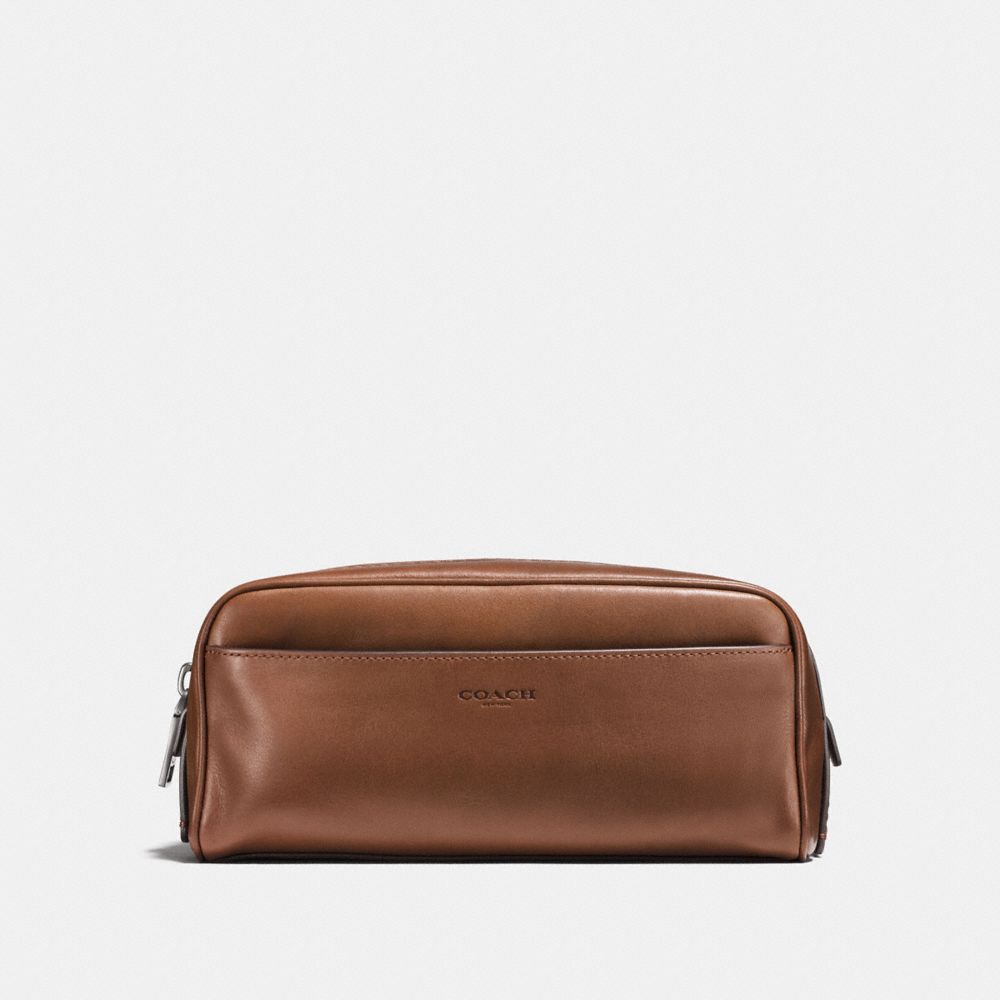 COACH®,DOPP KIT,Leather,Medium,Dark Saddle,Front View