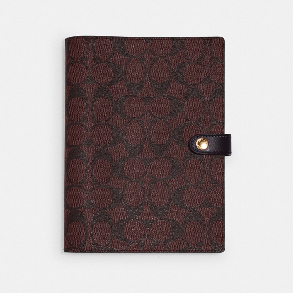COACH®,Notebook In Signature Canvas,Leather,Notebook,Gold Embellishment,,Front View