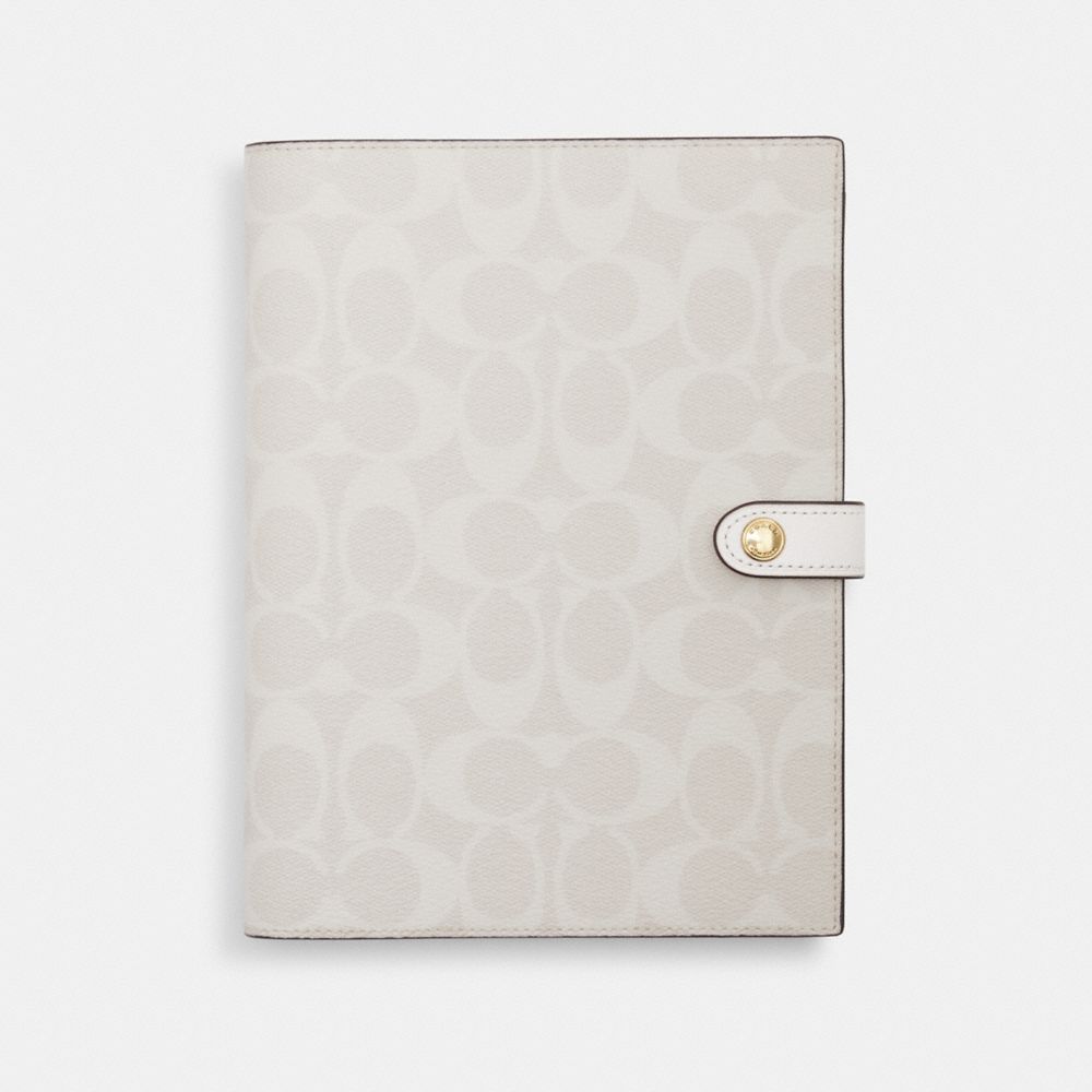 COACH®,NOTEBOOK IN SIGNATURE CANVAS,Gold/Chalk/Glacier White,Front View