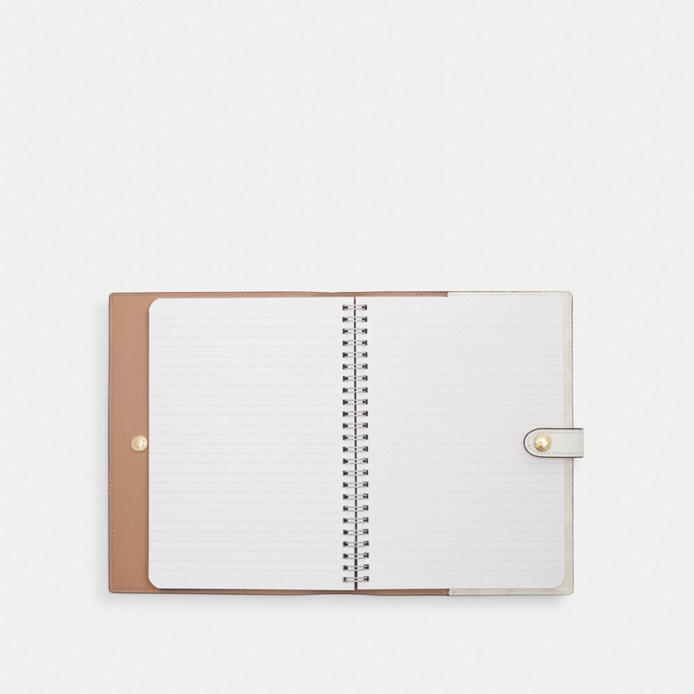 COACH®,NOTEBOOK IN SIGNATURE CANVAS,Gold/Chalk/Glacierwhite,Inside View,Top View