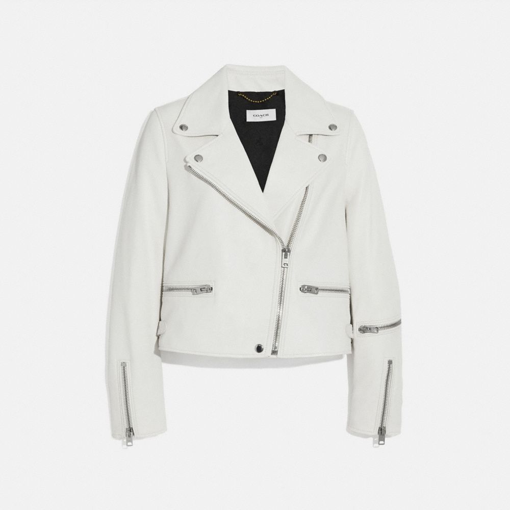 COACH®,BIKER JACKET,Suede,White,Front View