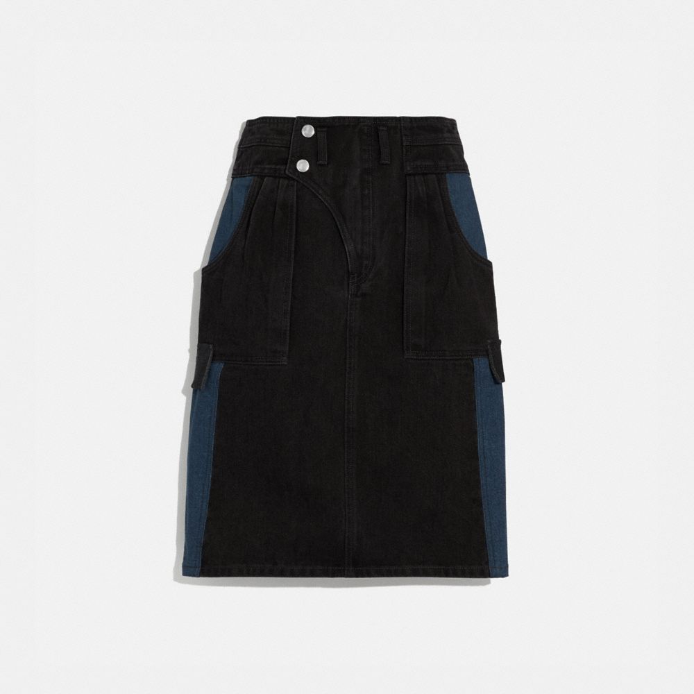 COACH®,DENIM SKIRT,Denim,Black,Front View image number 0