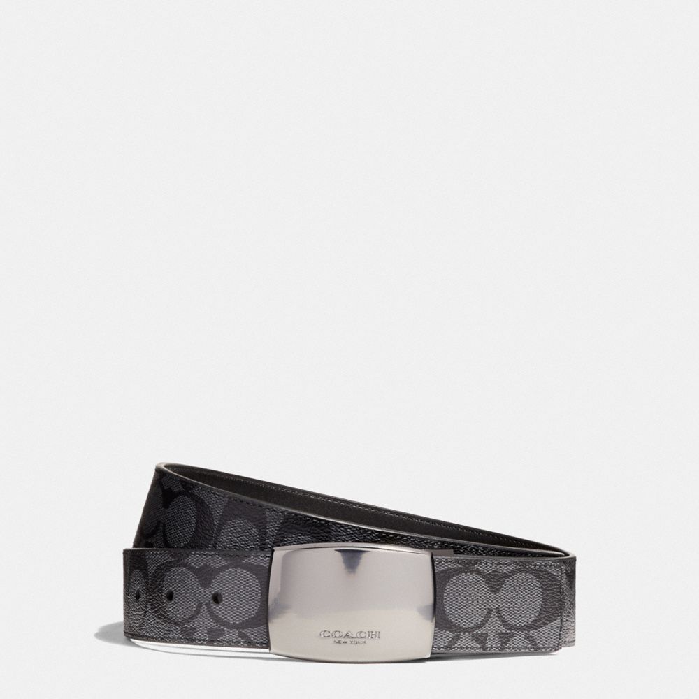 COACH®,BOXED PLAQUE AND HARNESS BUCKLE CUT-TO-SIZE REVERSIBLE BELT, 38MM,Black,Inside View,Top View