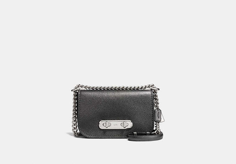 COACH®,COACH SWAGGER SHOULDER BAG 20,Leather,Mini,Silver/Metallic Graphite,Front View