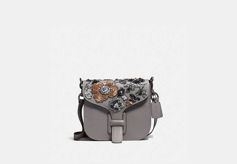 COACH®,COACH & RODARTE COURIER BAG WITH LEATHER SEQUINS,Leather,Medium,Black Copper/Heather Grey,Front View