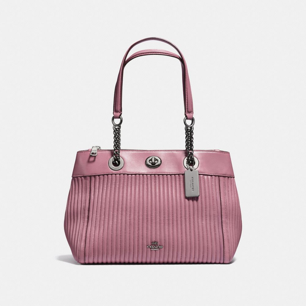 COACH®,TURNLOCK EDIE CARRYALL AVEC MATELASSAGE,Cuir,Bronze Industriel Foncé/Rose Poudré,Front View